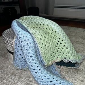 Handcrafted Green and Blue Crochet Throw Blanket